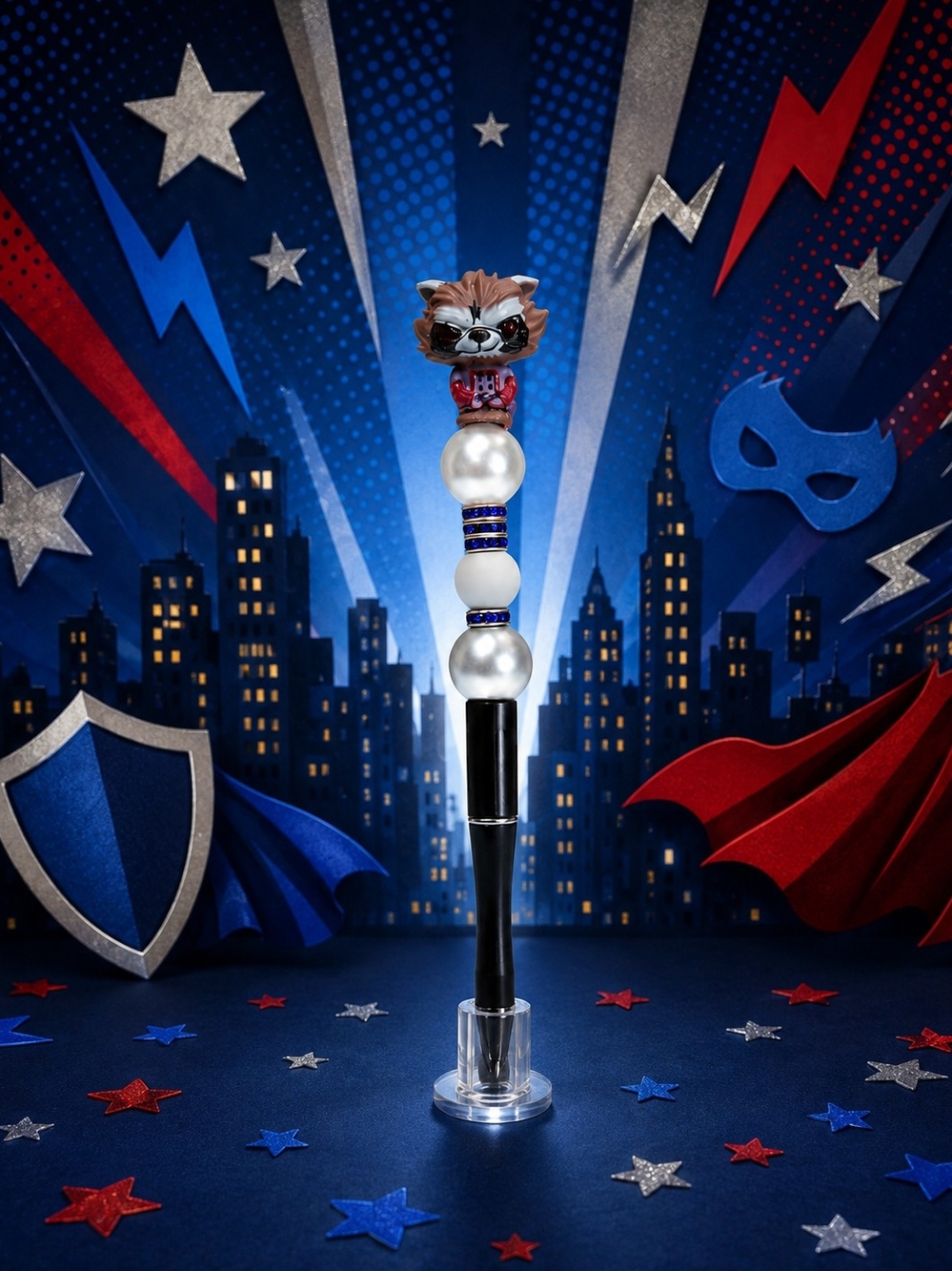 Superhero Pearl Ballpoint Pen - Blue & White